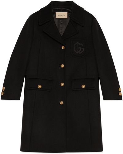 Gucci Double G Embroidery Wool Coat - Black