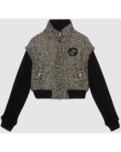 Gucci Bouclé Wool Jacket With Interlocking G - Black