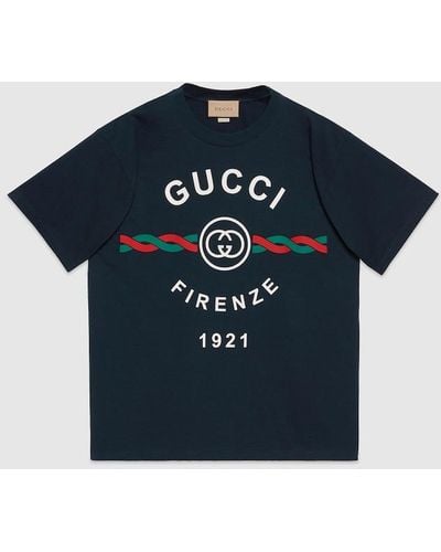 Gucci コットンジャージー " Firenze 1921" Tシャツ, ブルー, ウェア