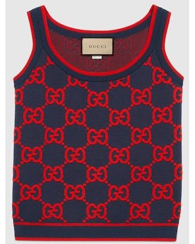Gucci GG Cotton And Silk Blend Tank Top - Red