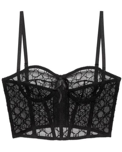 Gucci GG Embroidered Tulle Bralette - Black