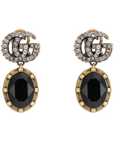 Gucci Double G Earrings With Black Crystals