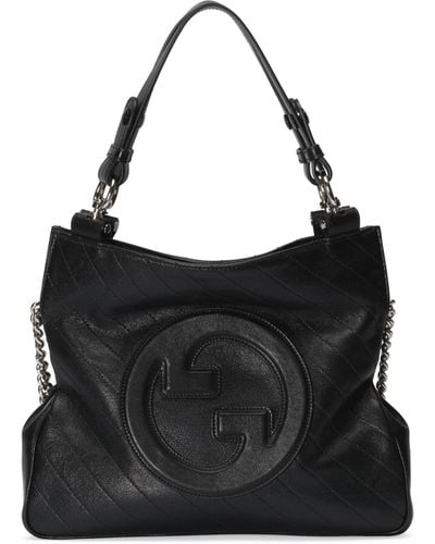 Gucci Blondie Branded Leather Tote Bag - Black