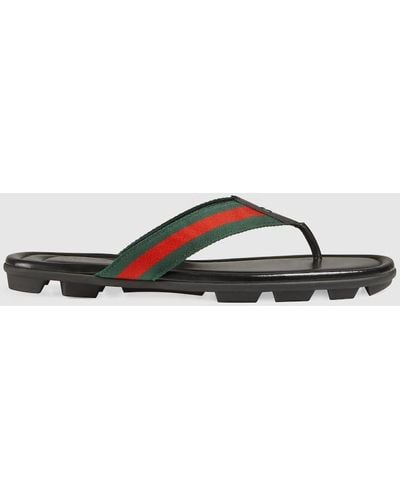 Gucci Web & Leather Thong Sandals - Black