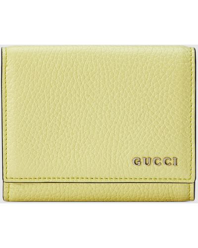 Gucci 日本限定 ロゴ 三つ折りウォレット, イエロー, Leather