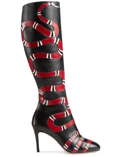 Gucci Leather Snake Knee Boot - Black