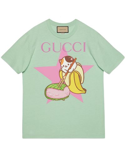 Gucci And Star Bananya Print Cotton T-shirt - Green