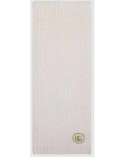 Gucci Knit Wool Scarf With Patch - White