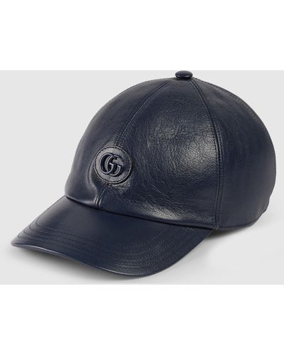 Gucci Leather Baseball Hat With Double G - Blue
