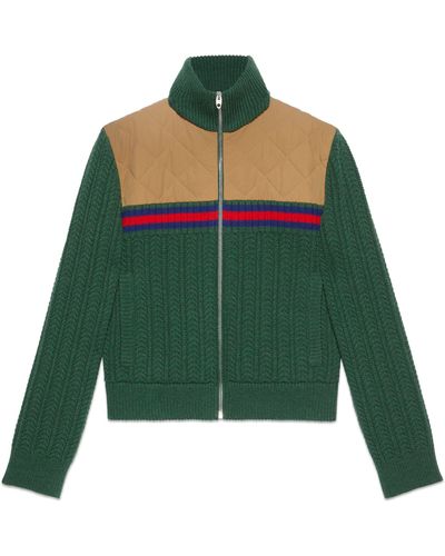 Gucci Knit Wool Bomber With Web - Green