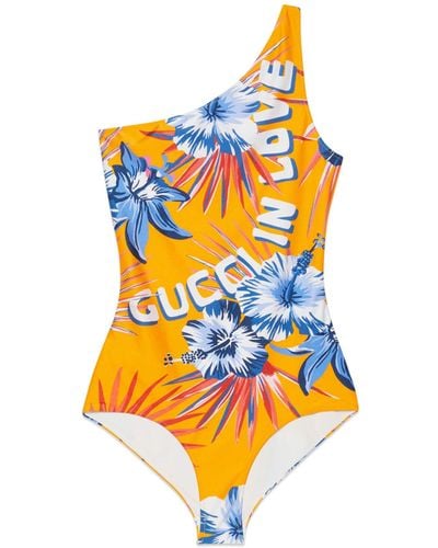 Gucci Wild Flower Print Jersey Swimsuit - Yellow