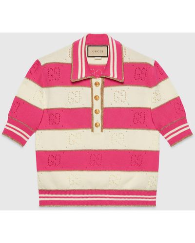 Gucci Striped GG Cotton Sweater - Pink