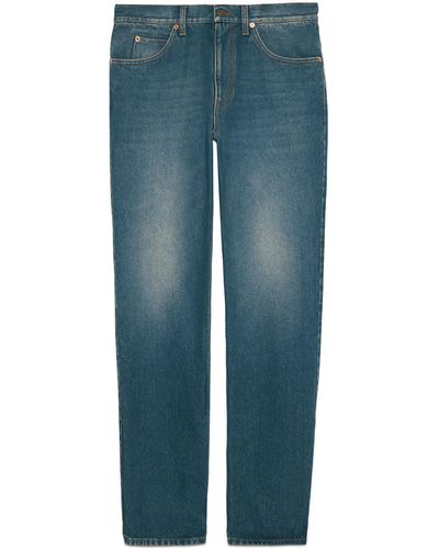 Gucci Regular Fit Washed Jeans - Blue