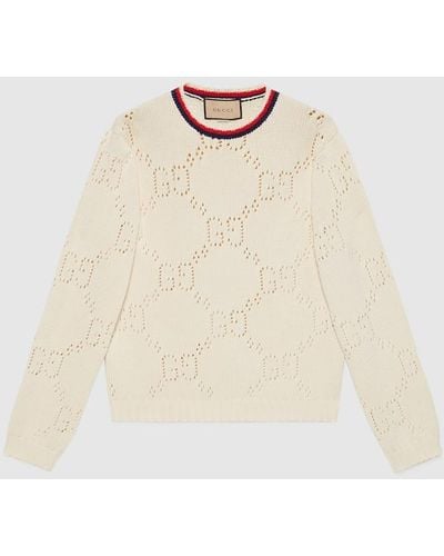 Gucci Perforated GG Cotton Sweater - Natural