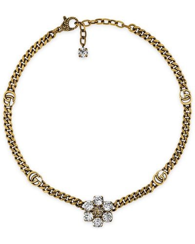 Gucci Crystal Double G Necklace - Metallic