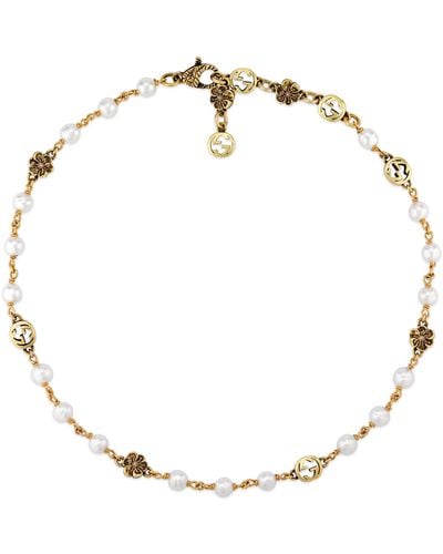 Gucci Interlocking Flower Pearl Necklace - Metallic
