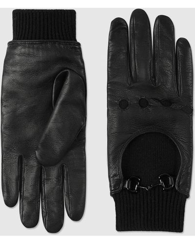 Gucci Leather Gloves With Horsebit - Black