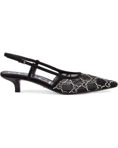 Gucci Tom Crystal-embellished Monogram Mesh Slingback Court Shoes - Black