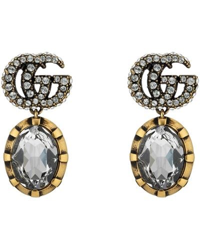 Gucci Double G Earrings With Crystals - Metallic