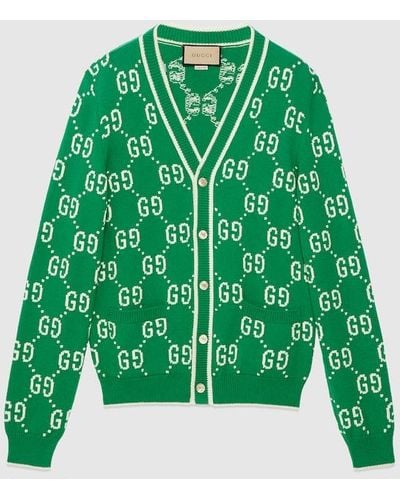 Gucci GG Cotton Intarsia Cardigan - Green