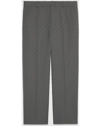 Gucci GG Polyester Pants With Web Label - Gray