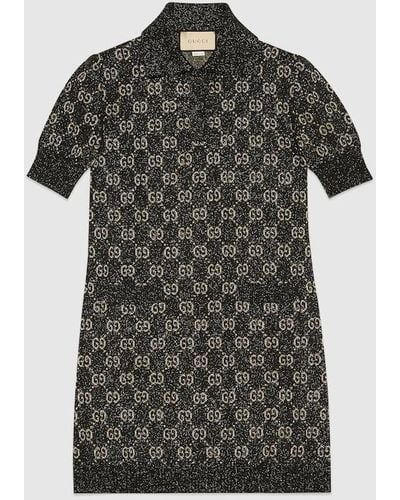 Gucci Lamé GG Jacquard Polo Dress - Black