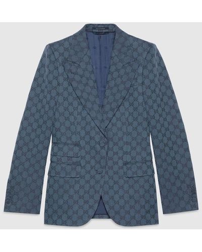 Gucci GG-jacquard Single-breasted Blazer - Blue