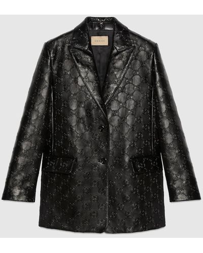 Gucci Embossed GG Leather Jacket - Black