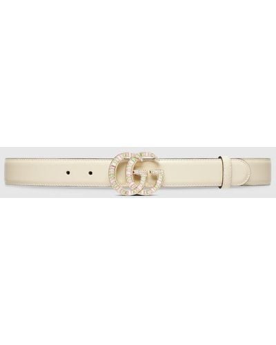 Gucci GG Marmont Belt With Crystal Buckle - Natural
