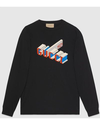 Gucci コットンジャージー ロングスリーブ Tシャツ, ブラック, ウェア