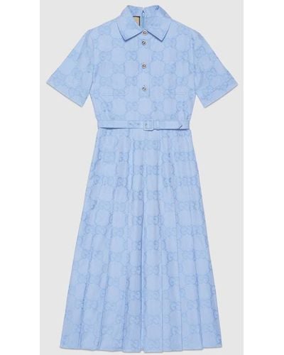 Gucci Cotton Poplin Midi Dress - Blue