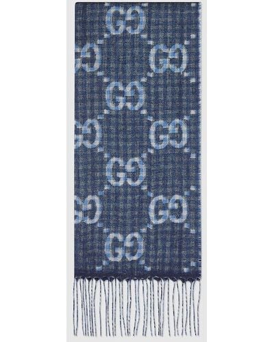 Gucci GG Rib Knit Wool Scarf - Blue