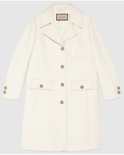 Gucci Double G Embroidery Wool Coat - Natural