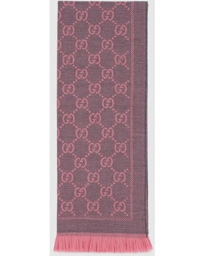 Gucci GG Jacquard Pattern Knit Scarf - Pink