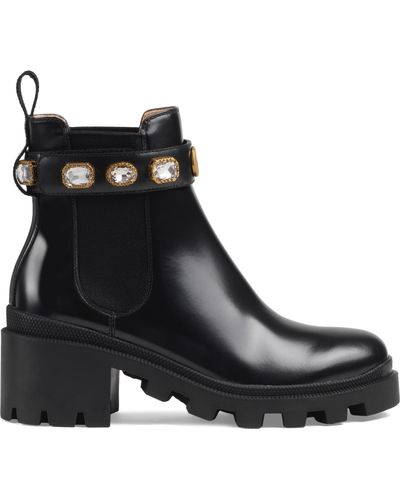 Gucci Trip Bootie With Jewels - Black