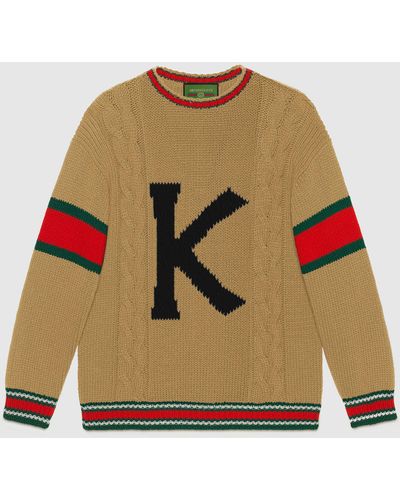 Gucci 【公式】 (グッチ)diy ユニセックス ウール セーターキャメルにブラックのアルファベットベージュ - マルチカラー