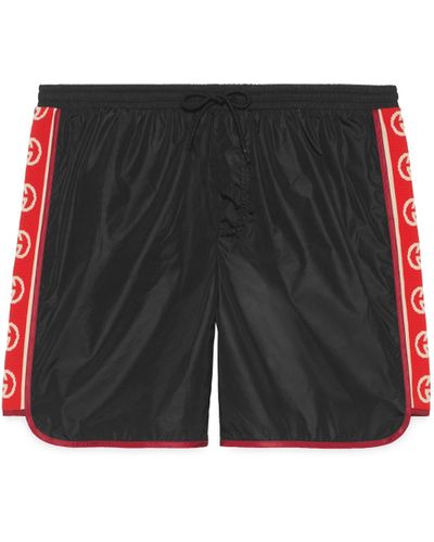 Gucci Nylon Swim Shorts With Logo Stripe - Black