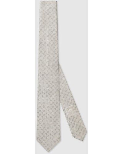 Gucci Horsebit Silk Jacquard Tie - White