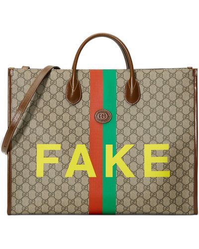Gucci 'fake/not' Print Large Tote Bag - Natural