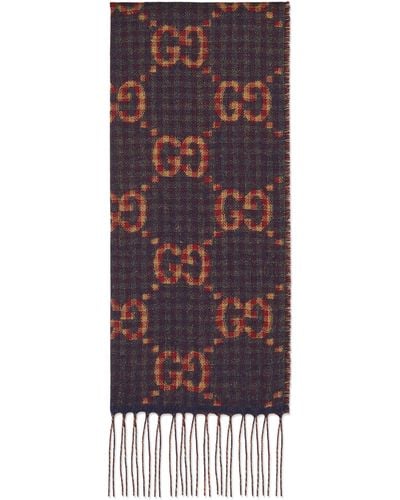 Gucci GG Rib Knit Wool Scarf - Purple