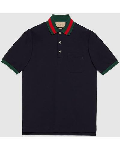 Gucci Striped-collar Regular-fit Stretch-cotton Piqué Polo Shirt X - Blue