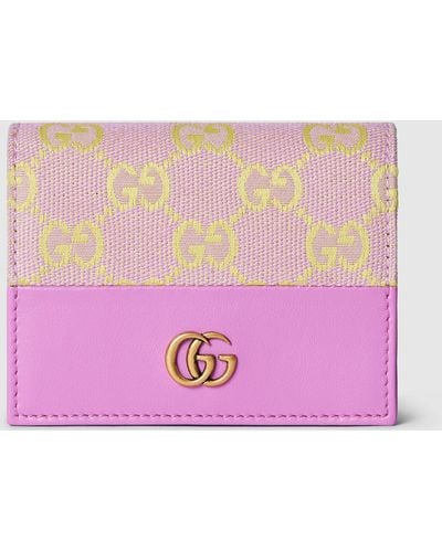 Gucci GG 二つ折り カードケース, ピンク, GGキャンバス