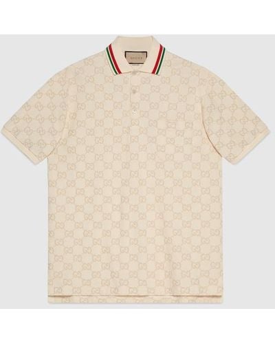 Gucci Monogram-embroidered Stretch-cotton Piqué Polo Shirt - Natural