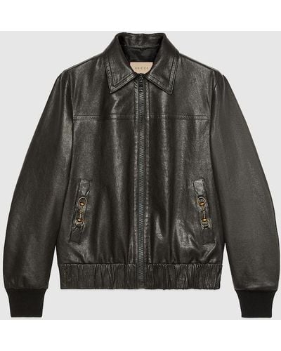 Gucci Leather Bomber Jacket - Gray