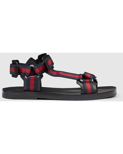 Gucci Leather Sandal With Web Strap - Blue