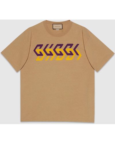 Gucci プリント コットンジャージー Tシャツ, ベージュ, ウェア - ナチュラル