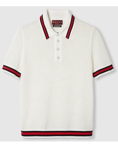 Gucci Cotton Mesh Knit Polo Shirt - White