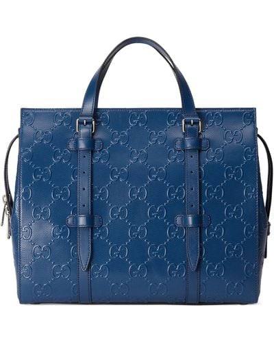 Gucci GG Embossed Medium Tote Bag - Blue