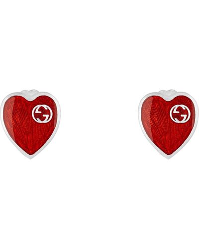 Gucci Heart Earrings With Interlocking G - Red