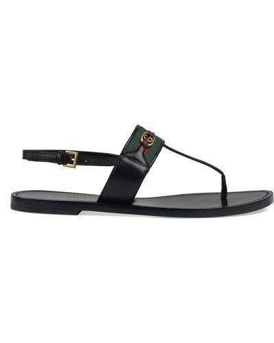Gucci Leather Thong Sandals With Web - Black